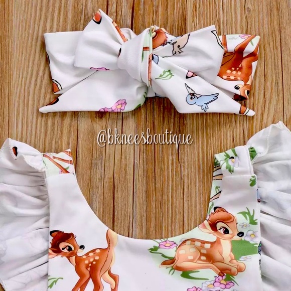 Babygirl Boutique Disney Bambi Ruffle 2pc. Bodysuit Romper - Picture 4 of 4